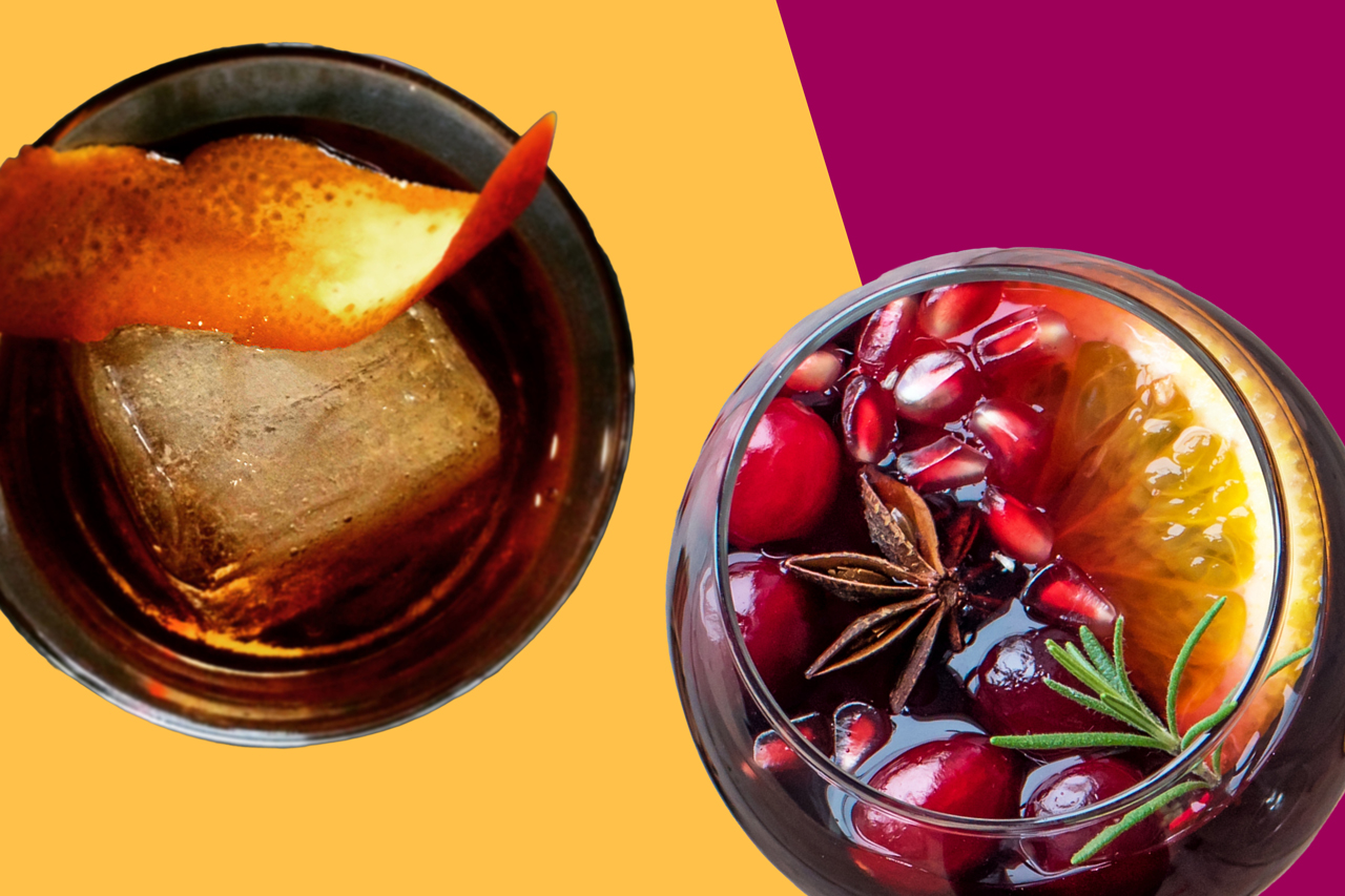 2 cocktails with orange background