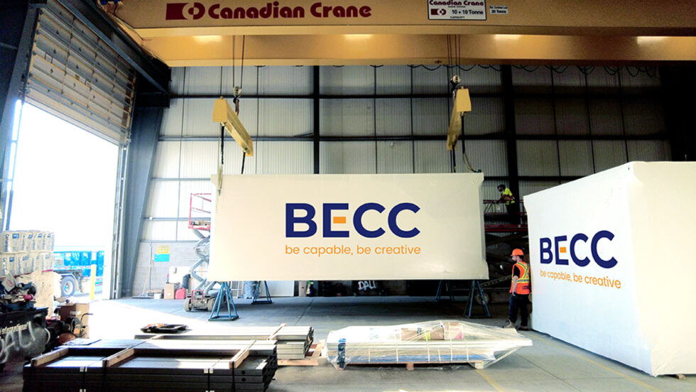 A BECC-branded container, being used in a build.