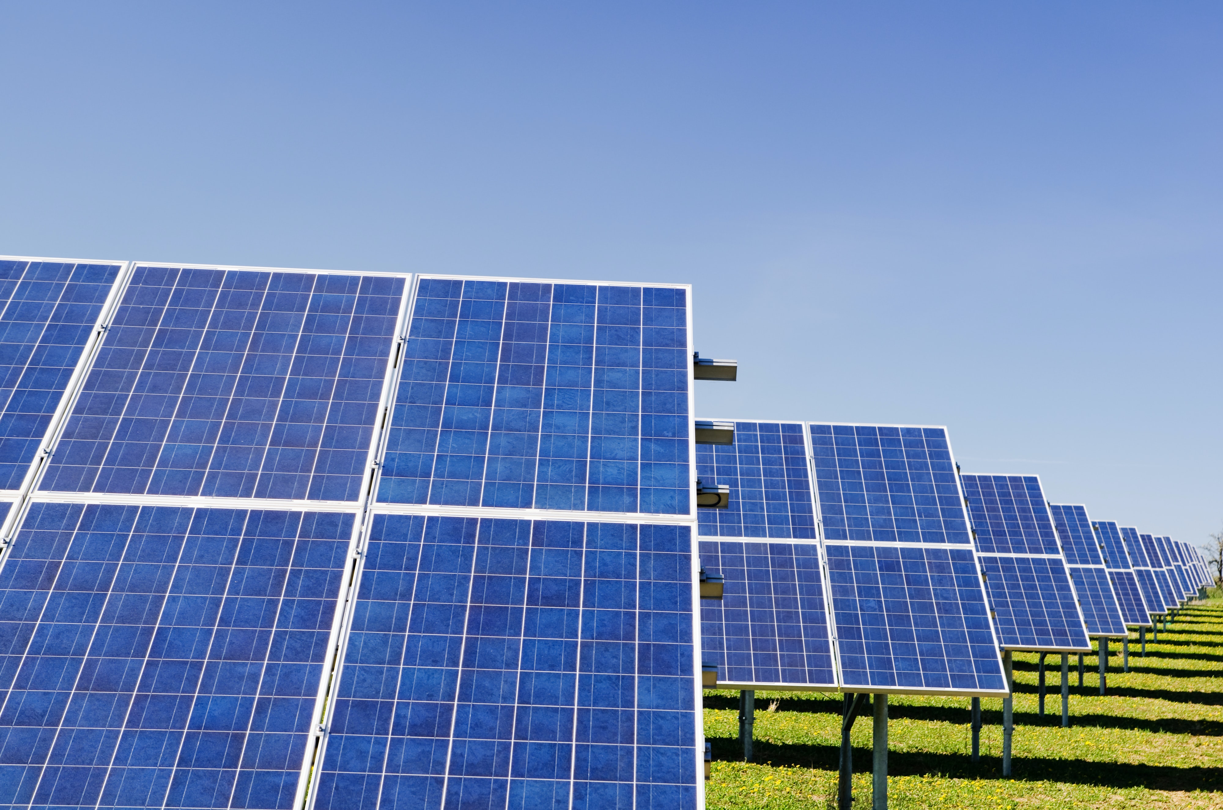 Solar panels on a clear, sunny day.