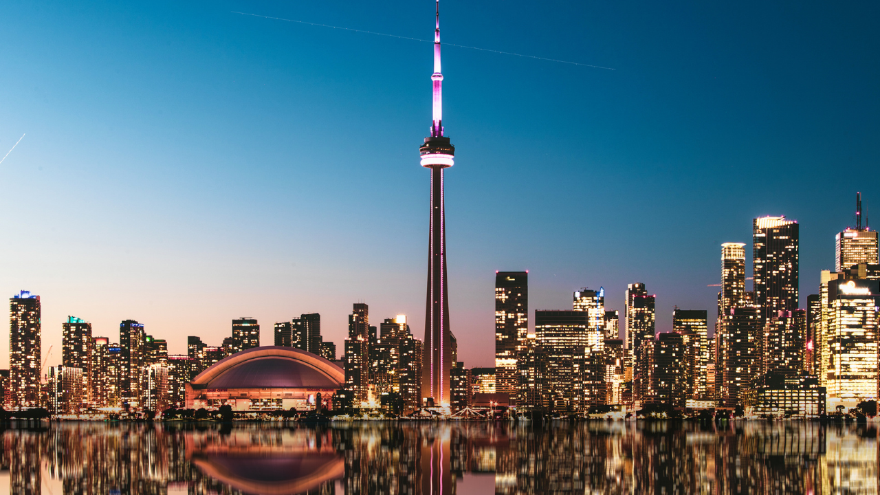 An image of Toronto lit up at night.