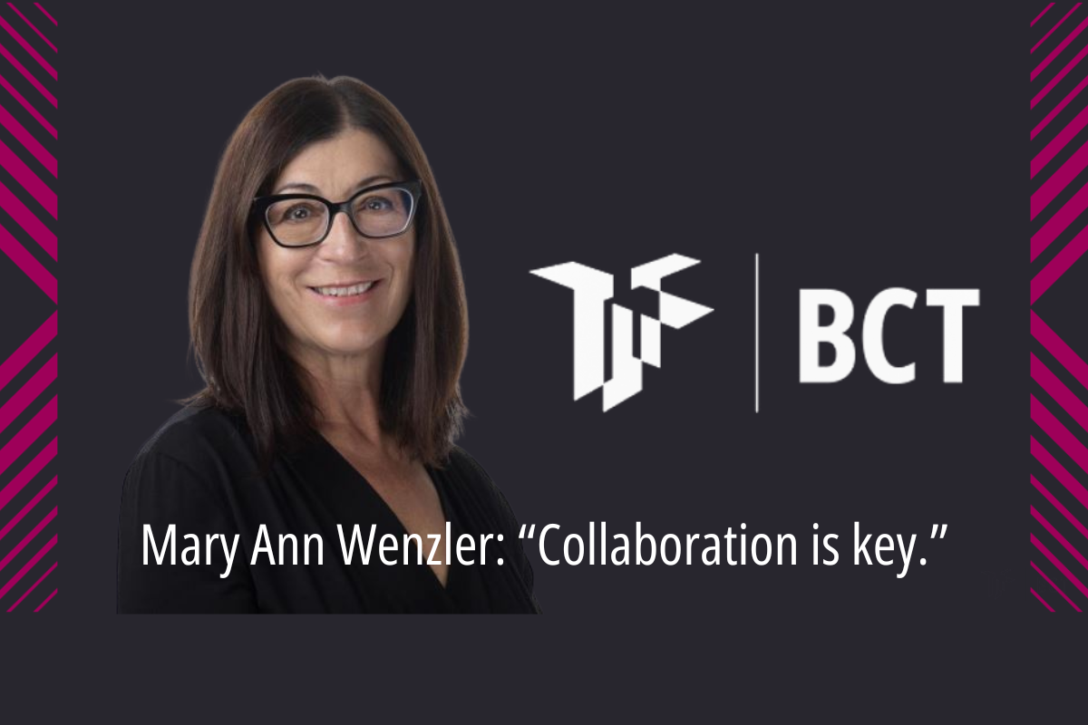 BDC's Mary Ann Wenzler on the BTC branded-background.